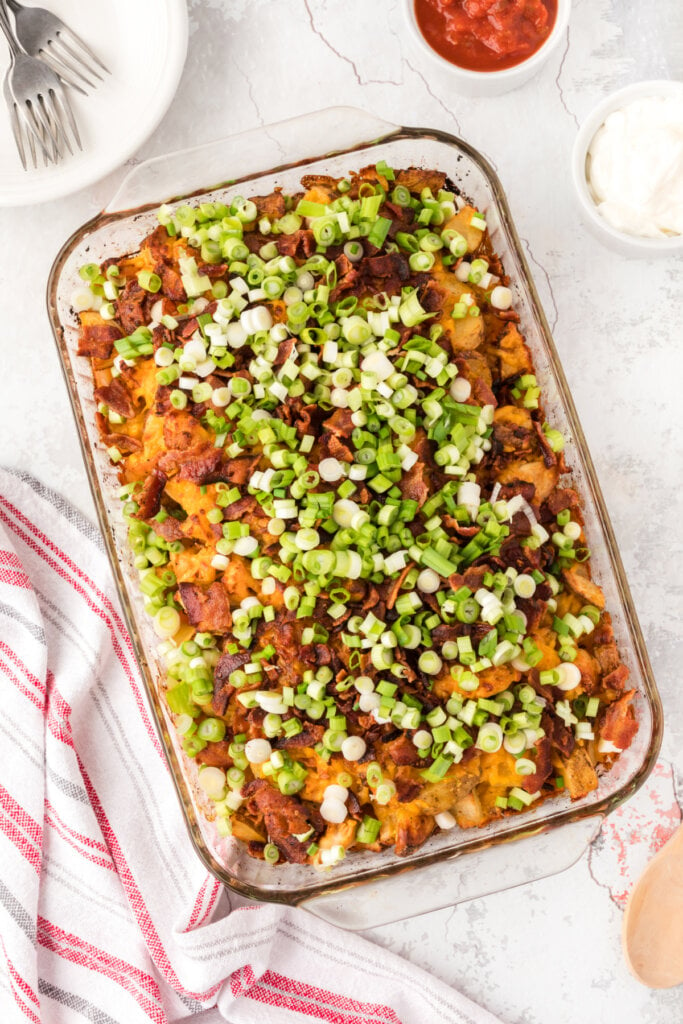 chicken potato casserole in baking dish