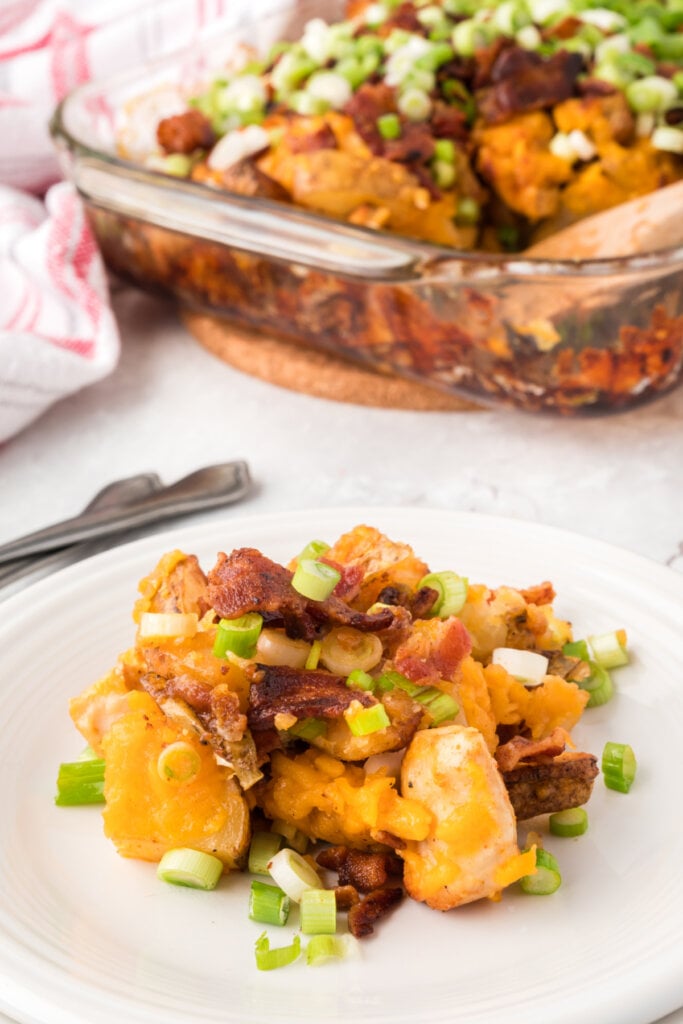 scoop of chicken and potato casserole on plate