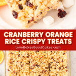 cranberry orange rice crispy treats pin collage