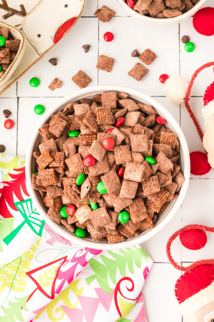 looking down into a bowl of reindeer chow