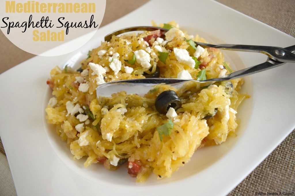 Mediterranean Spaghetti Squash in a white bowl.