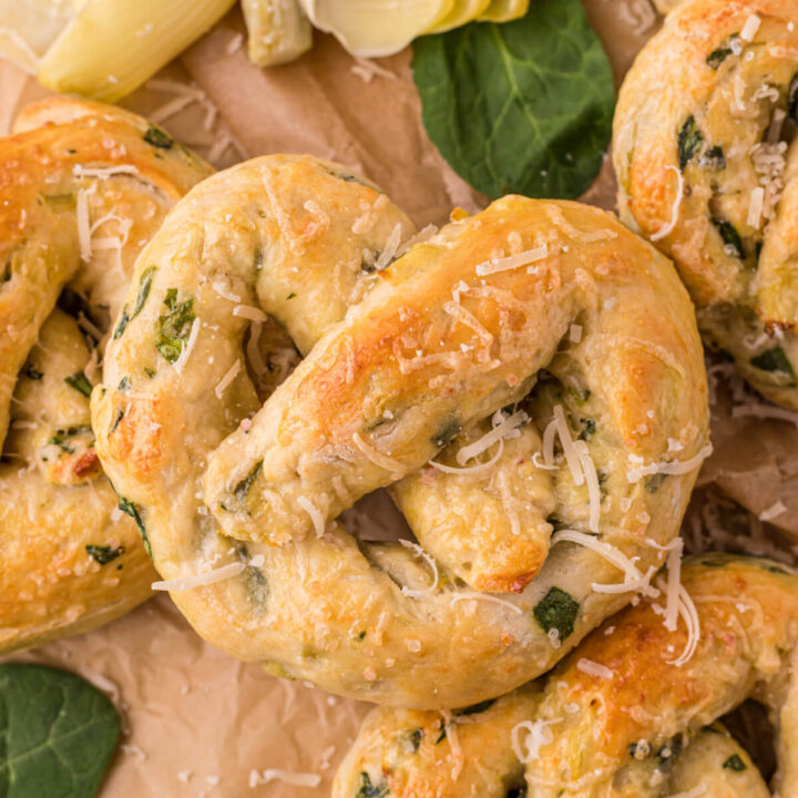 close up of Spinach Artichoke Pretzels