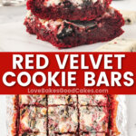 red velvet cookie bars pin collage