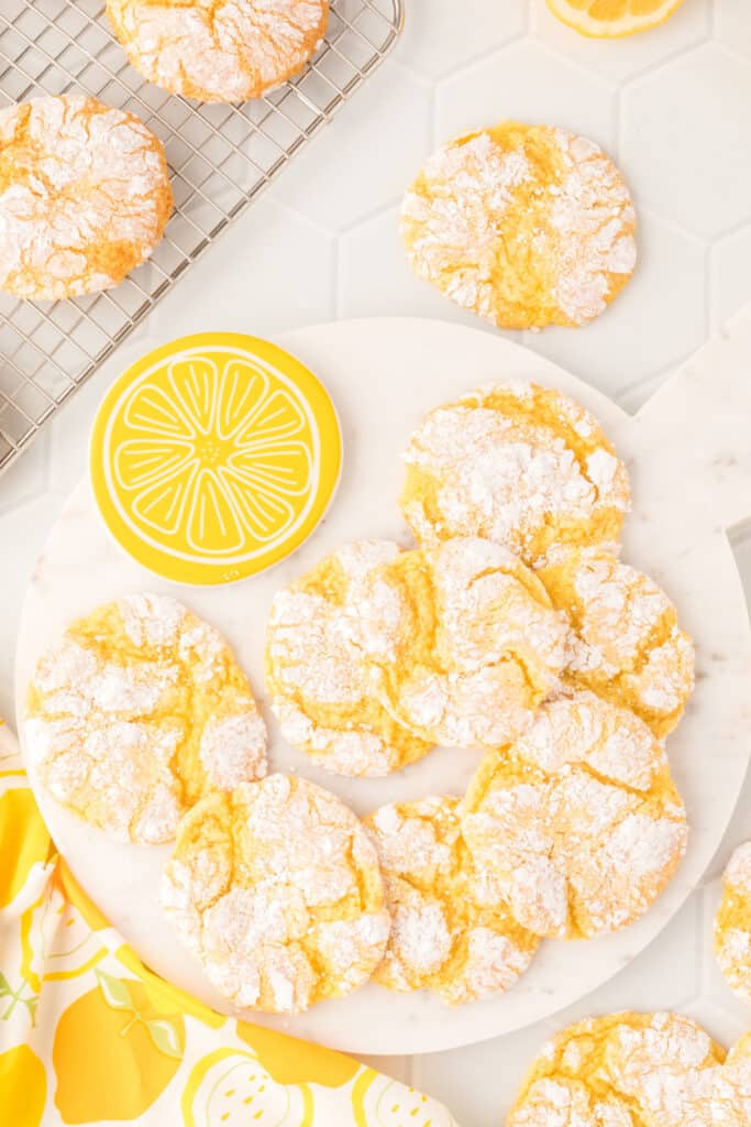lemon crinkle cookies on white plate