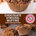 chocolate streusel muffins pin collage