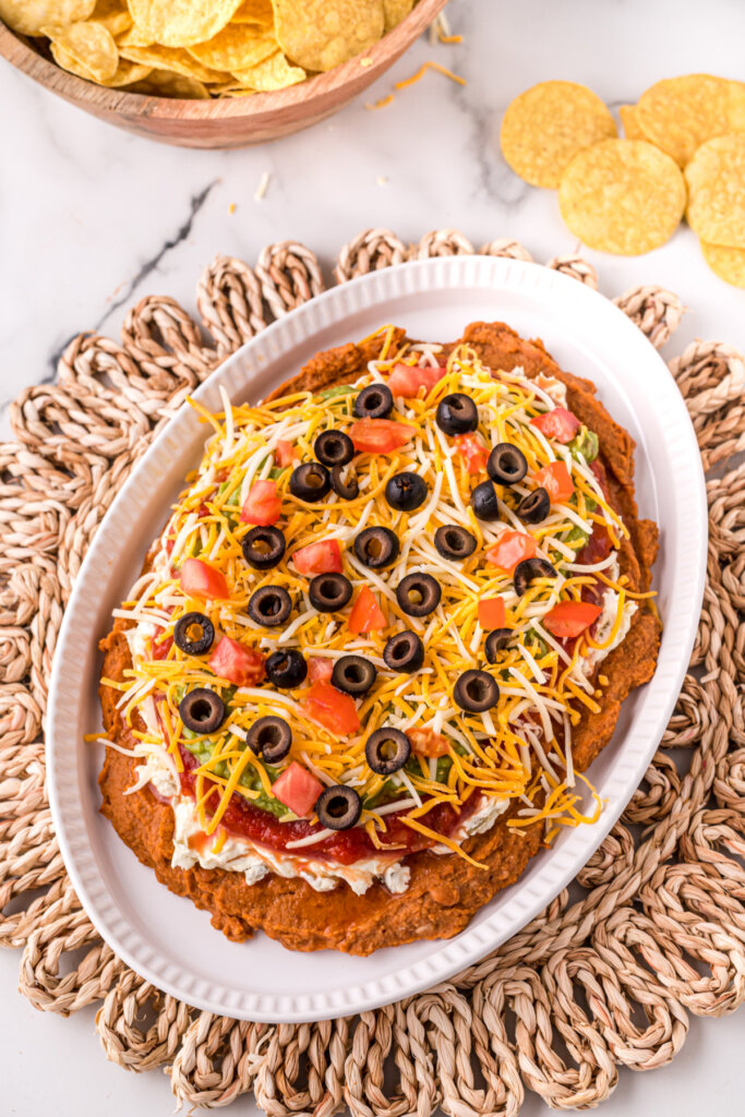 platter with 7 layer bean dip