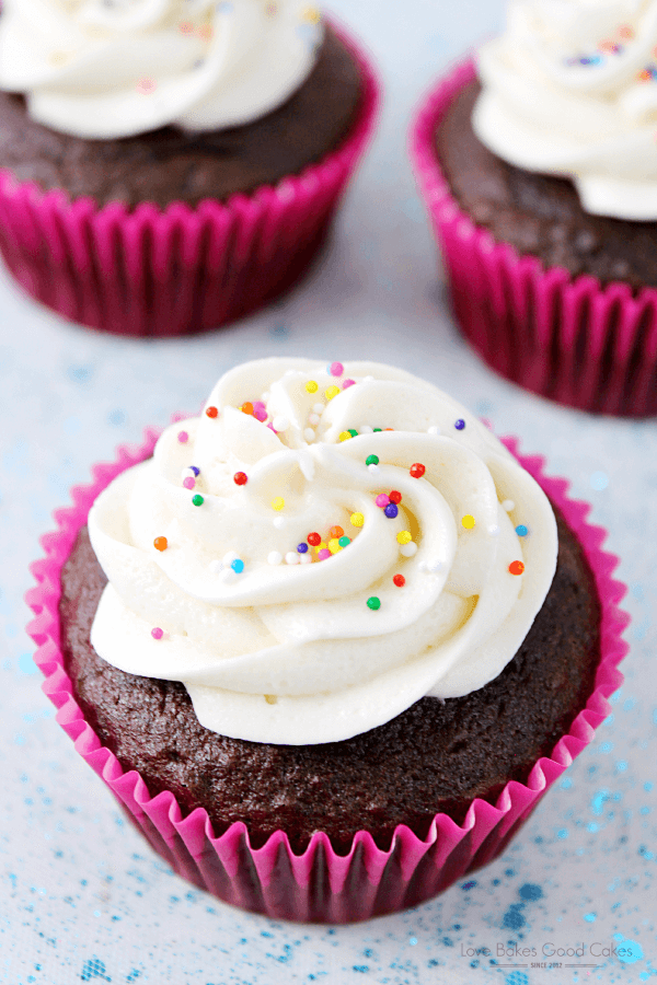 Simple Vanilla Buttercream Frosting with rainbow sprinkles.