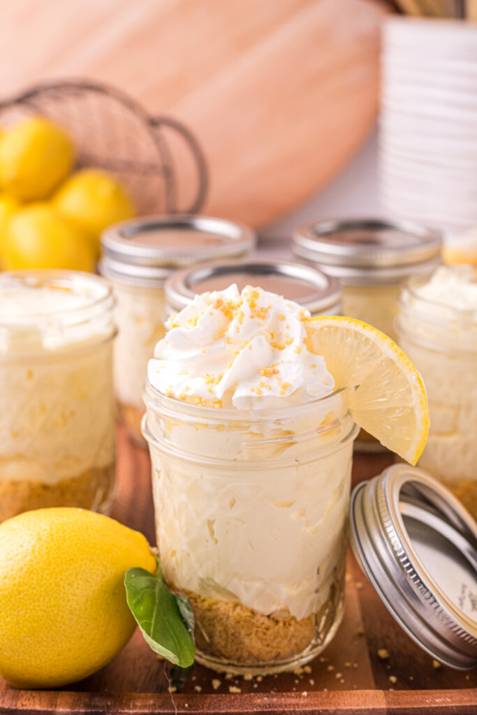 no bake lemon cheesecake on wooden board