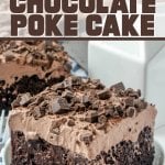chocolate poke cake slice on plate