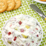 Dill Pickle Wrap Dip in a white bowl with crackers.