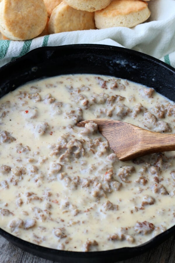 thickened gravy in skillet