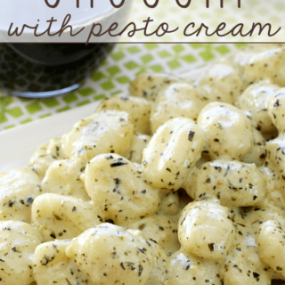 Gnocchi with Pesto Cream piled up on a plate.