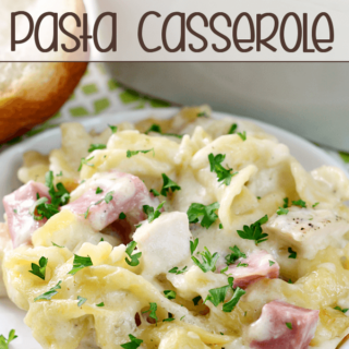 Creamy Chicken Cordon Bleu Pasta Casserole on a plate.