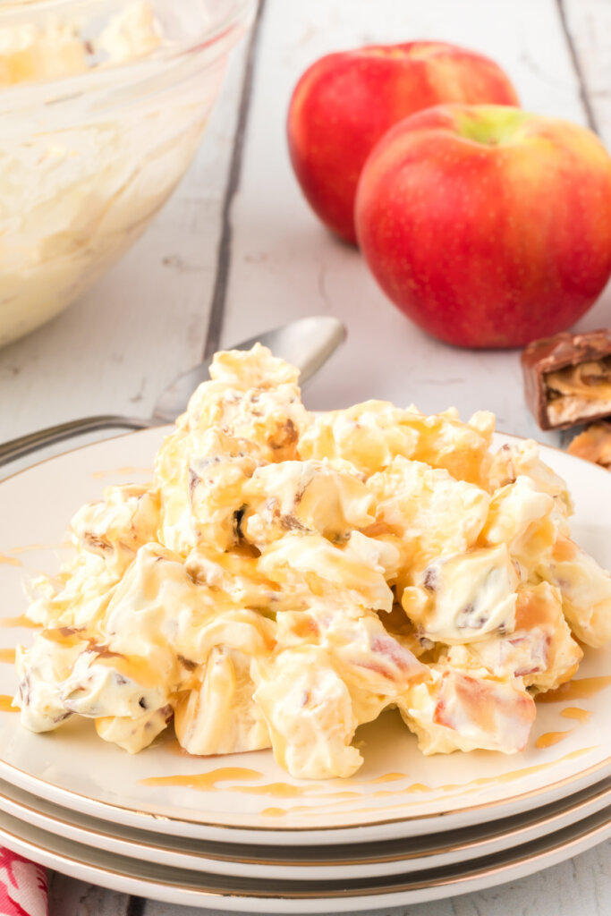 caramel apple snickers salad on plate