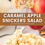 caramel apple snickers salad pin collage