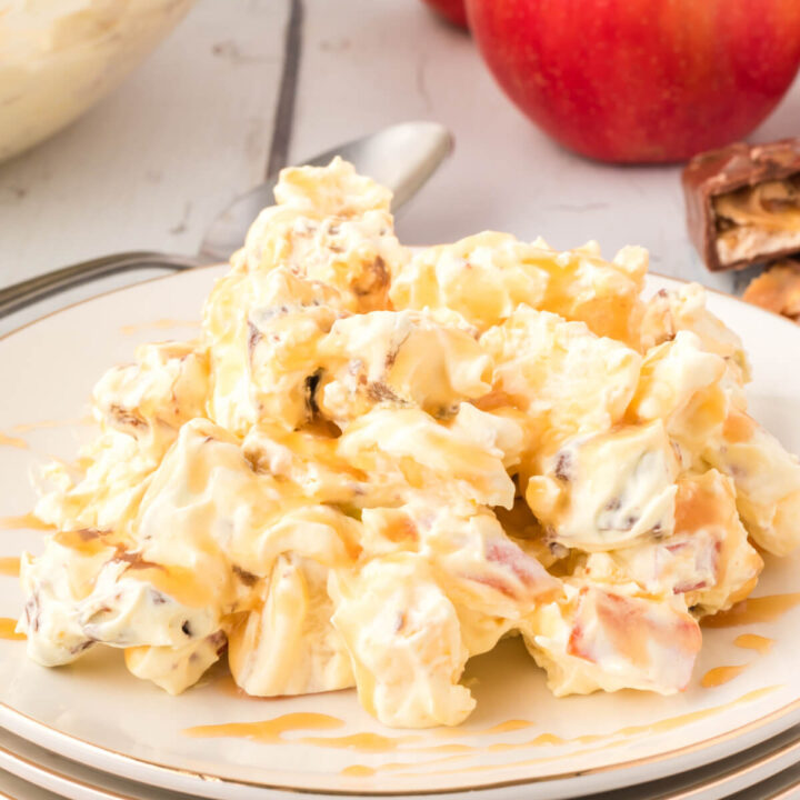 caramel apple snickers salad on plate