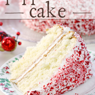 Holiday Peppermint Cake on a holiday plate.