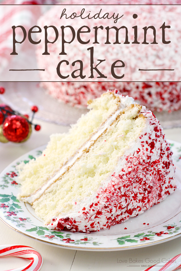 Holiday Peppermint Cake on a holiday plate.