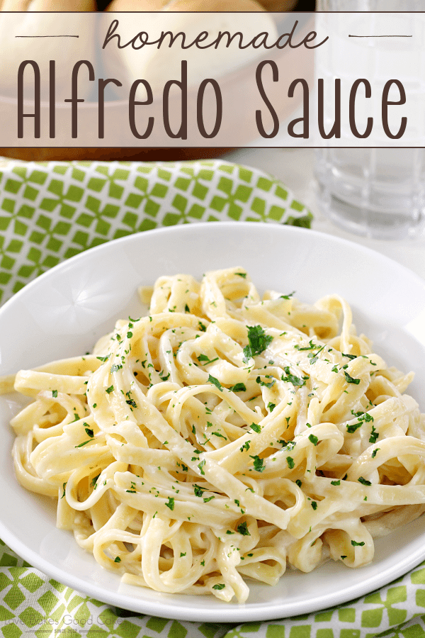 Homemade Alfredo Sauce in a white bowl.