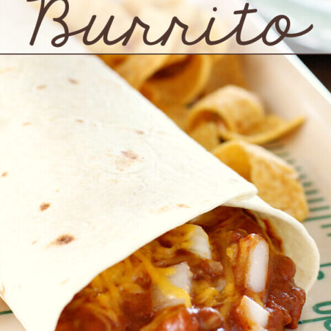 Chili Cheese Burrito with Frito's chips.