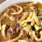 slow cooker beef and noodles pin collage 1