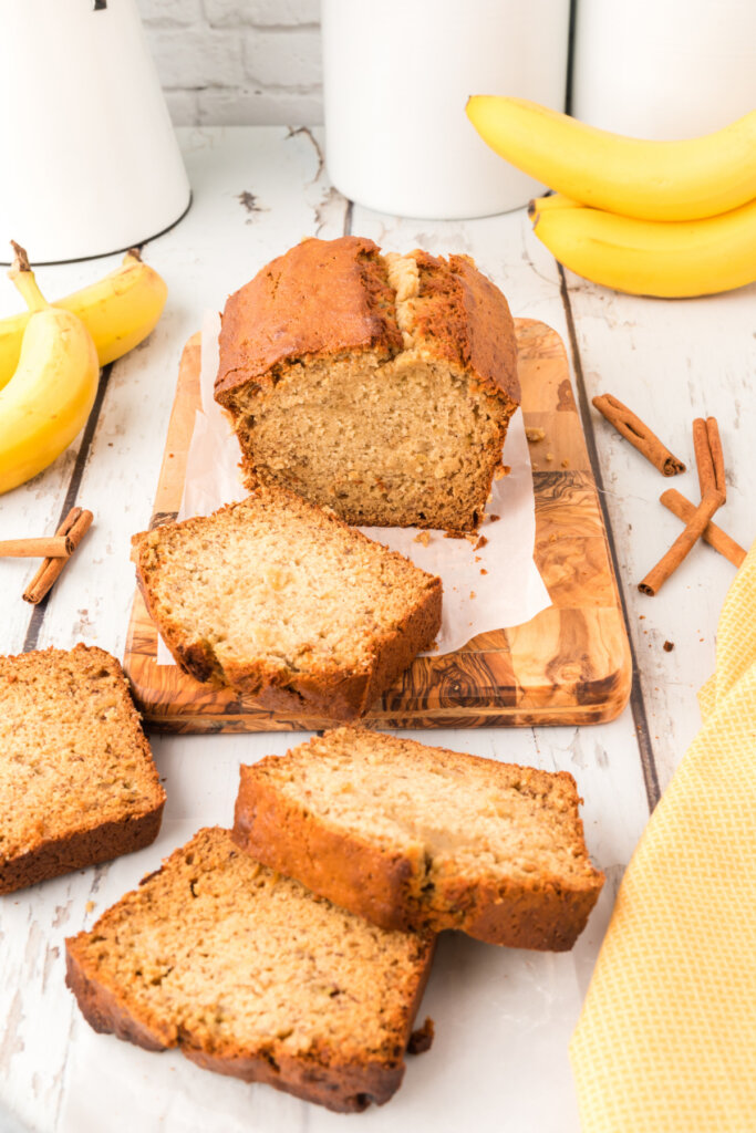 loaf of banana bread with banana bread slices