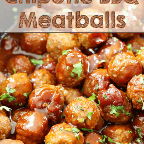 Slow Cooker Chipotle BBQ Meatballs in a skillet.