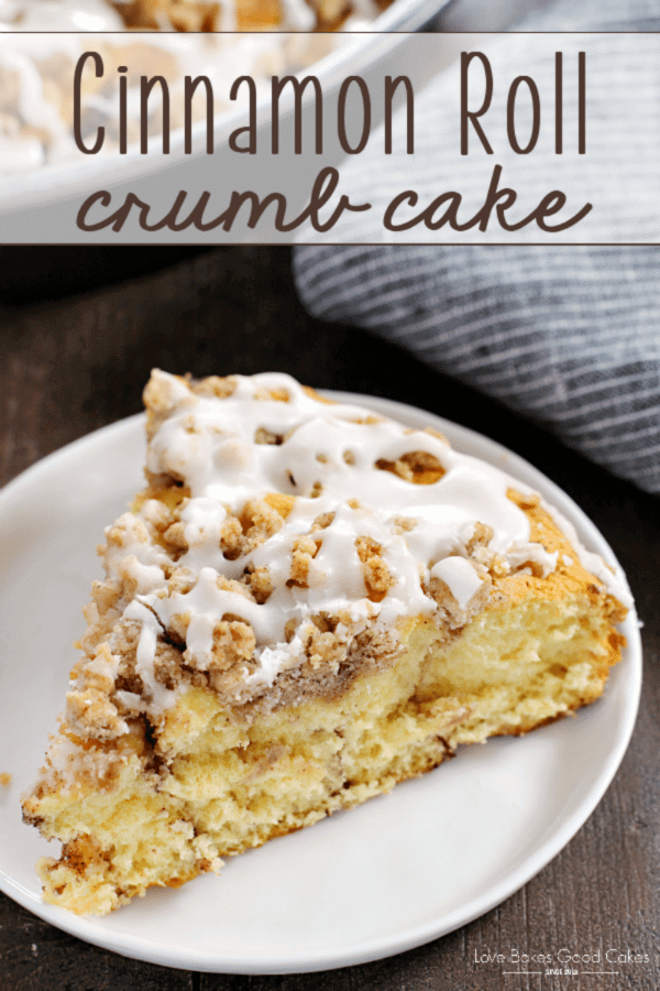 Cinnamon Roll Crumb Cake on a white plate.