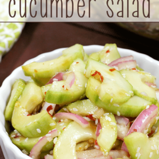 Asian Cucumber Salad in a white bowl.