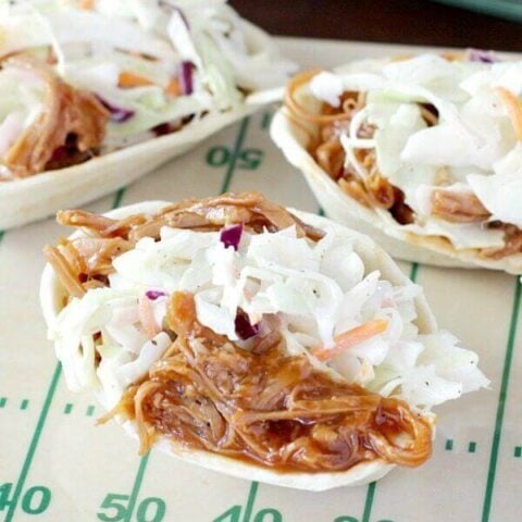 Southern-Style BBQ Pork and Coleslaw Mini Taco Boats.
