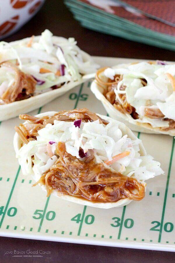 Southern-Style BBQ Pork and Coleslaw Mini Taco Boats.