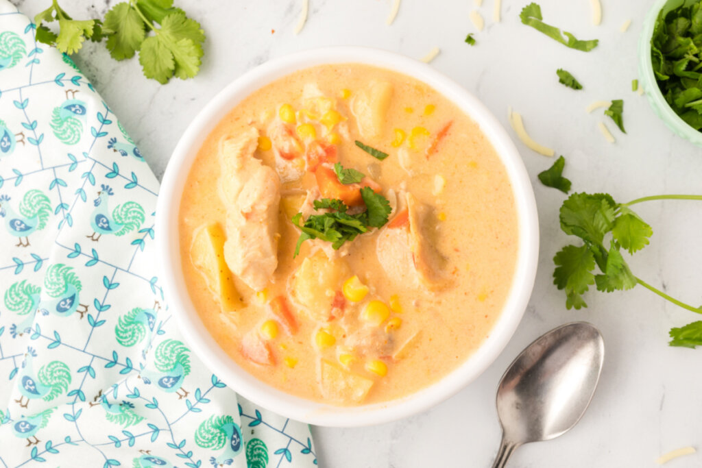 bowl of mexican chicken and corn chowder