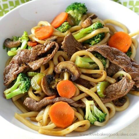 Dinner is delicious AND easy when this Hoisin Beef Noodle Stir Fry recipe is on the menu! Use your favorite veggies for a meal the entire family will love.