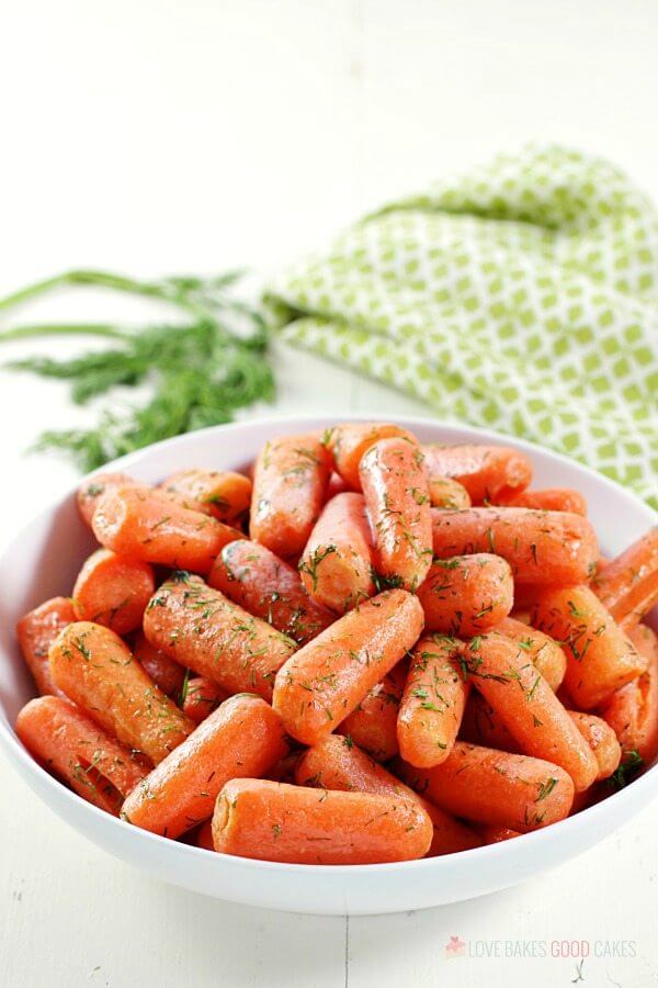 Dill Butter Carrots in a white bowl.