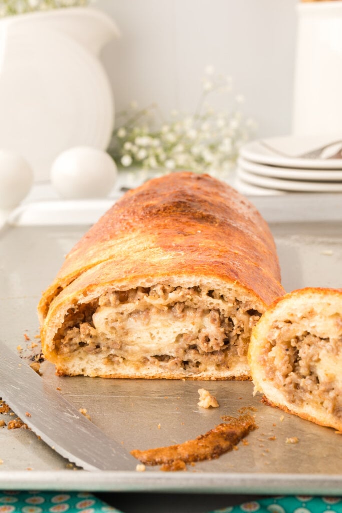 sausage bread on baking sheet