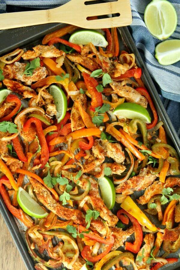 Sheet Pan Chicken Fajitas with lime.