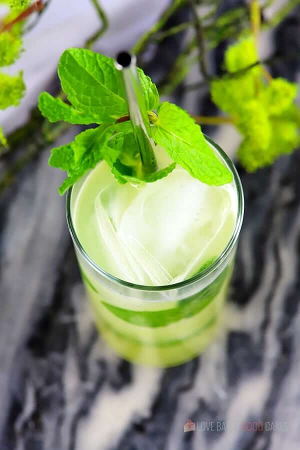 Pineapple Mojito (with Virgin "Nojito" Option) in a glass with a straw close up.