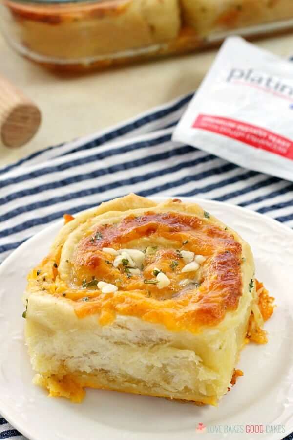 Cheesy Garlic Bread "Cinnamon" Roll on a plate.