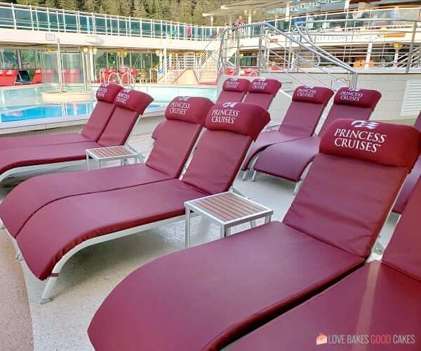 Princess Cruises Lounge Chairs on the pool deck of a cruise ship.