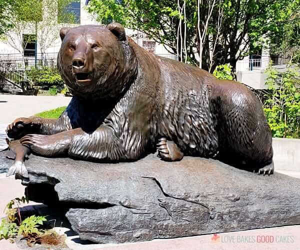 A bear statue at a museum in Juneau Alaska.