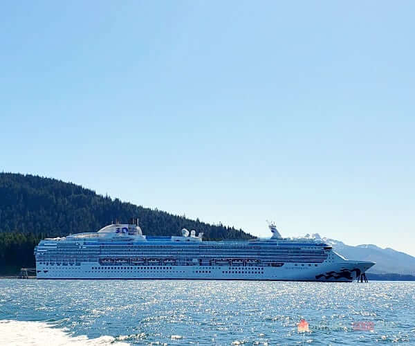 The Princess Cruises Island Princess ship as it sits docked at port.