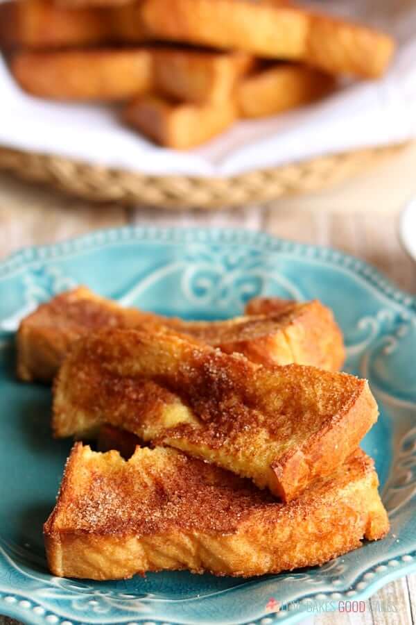 Air Fryer French Toast Sticks on a plate.