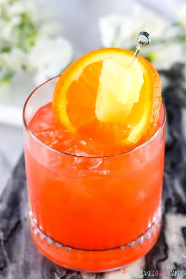 Orange and Pineapple Rum Punch in a glass.