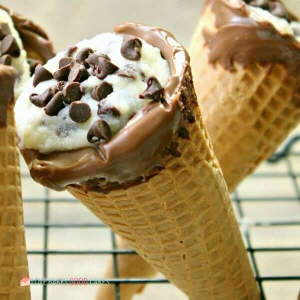 Cannoli Cones close up with chocolate chips.
