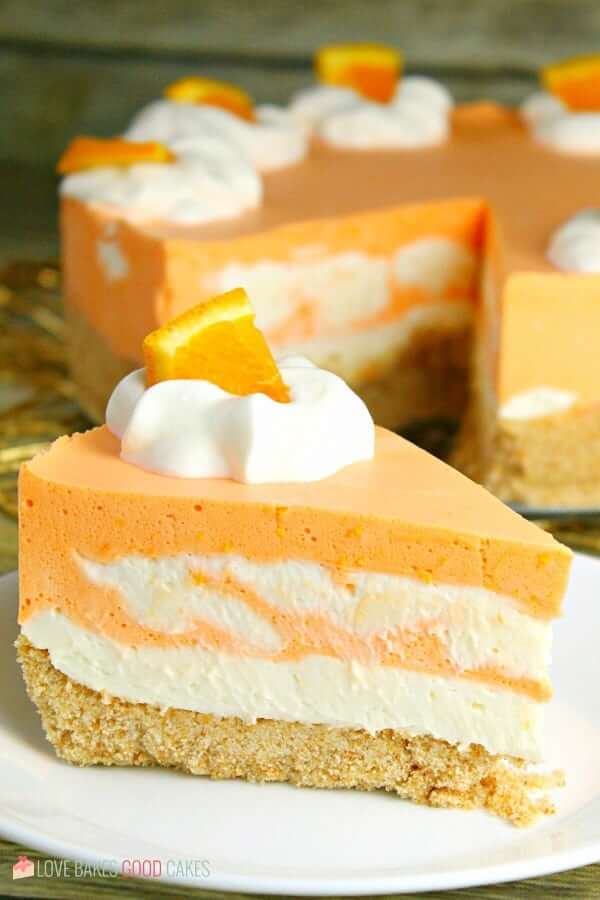 No-Bake Orange Creamsicle Cheesecake on a plate.