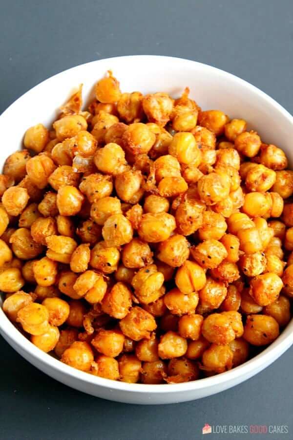 Spicy Roasted Chickpeas in a white bowl.