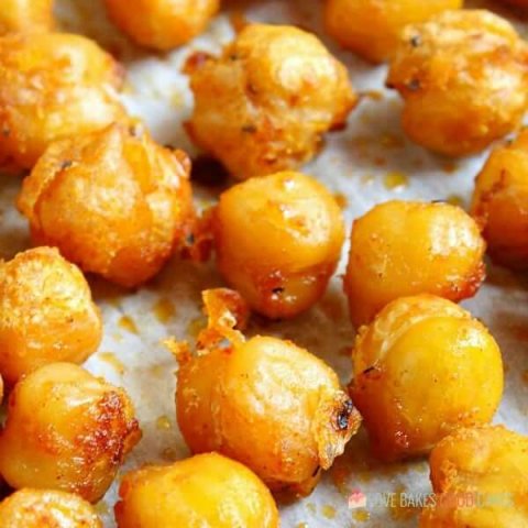 These Spicy Roasted Chickpeas are a healthy snack idea and the recipe only requires a few pantry staples. A delicious, high-protein snack.