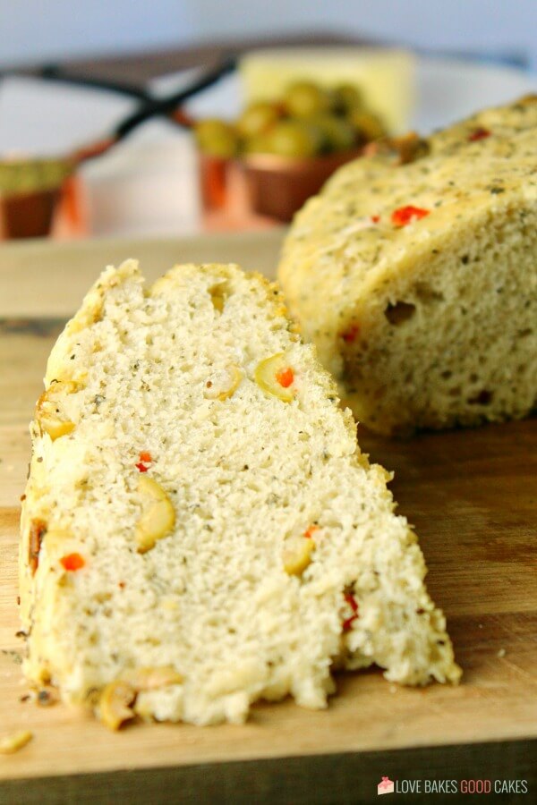 Bread slices on a cutting board to show inside.