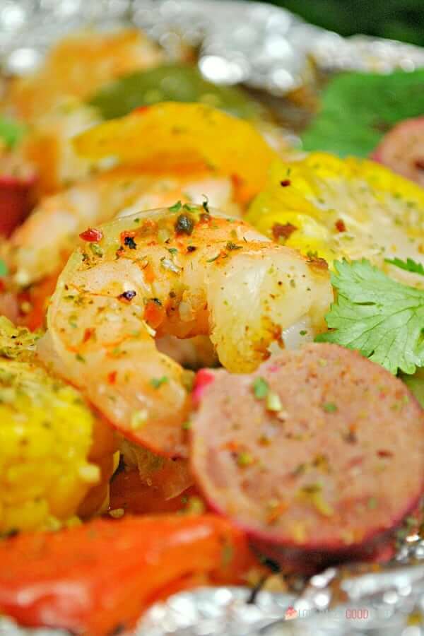 Shrimp Boil Foil Packets close up.