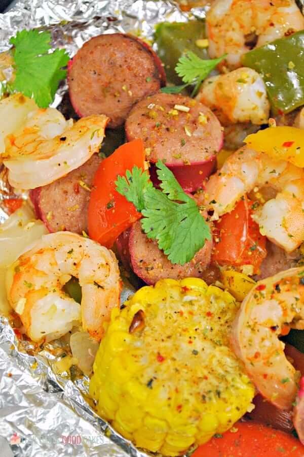 Shrimp Boil Foil Packets close up.